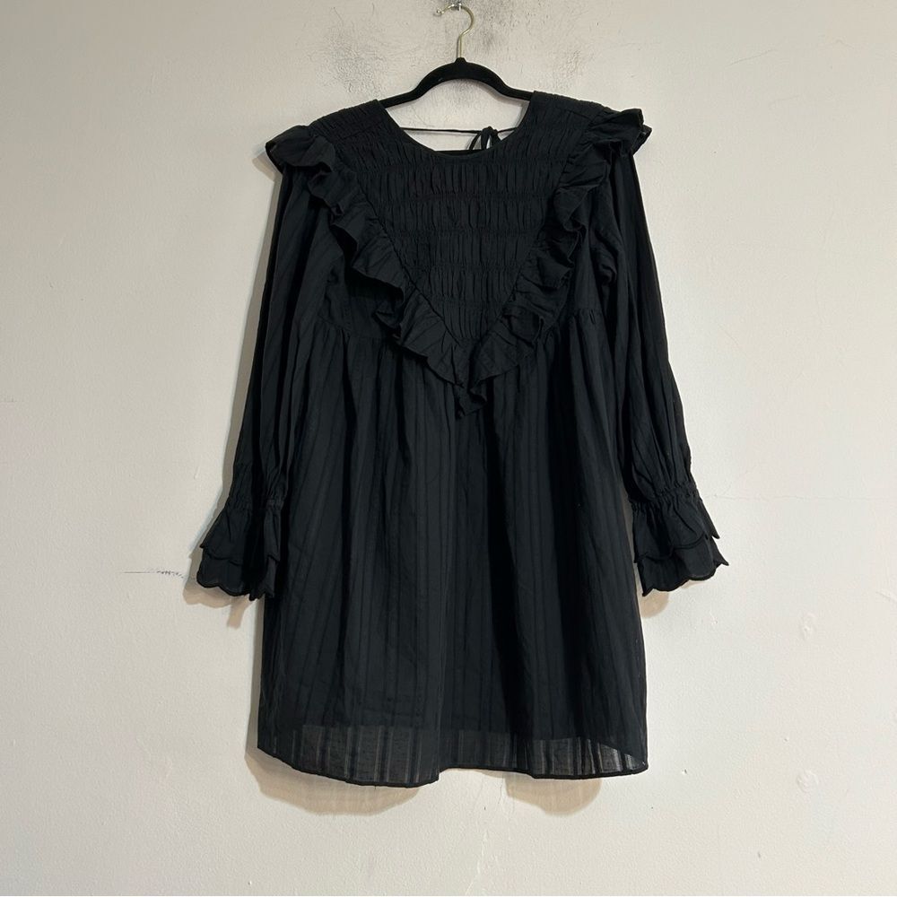 Urban Outfitters Pepper Bib Sheer Peasant Mini Dress Black Cottage Dark Boho